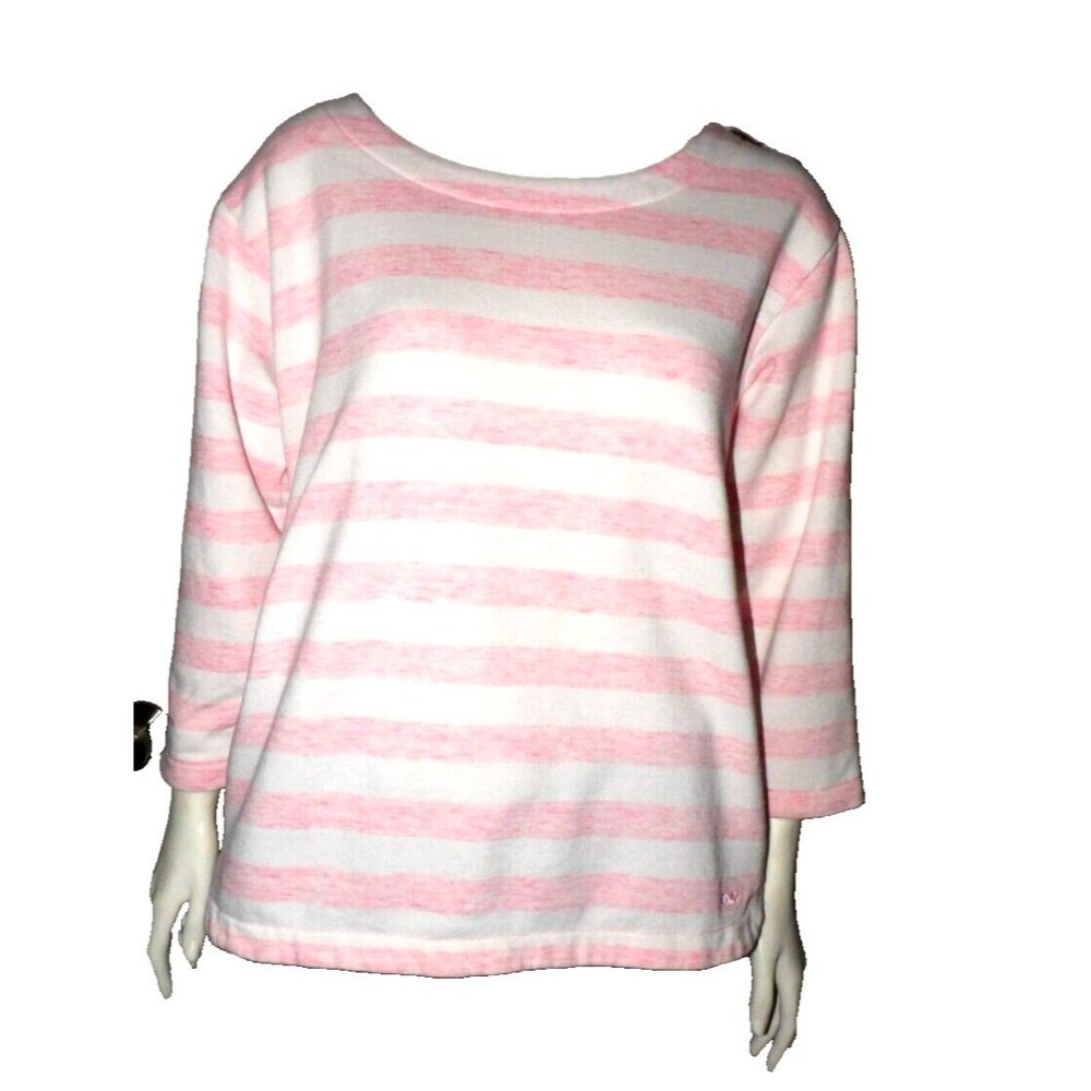 Vineyard Vines Pink White Striped Woman Sweatshirt Medium Comfort Pullover